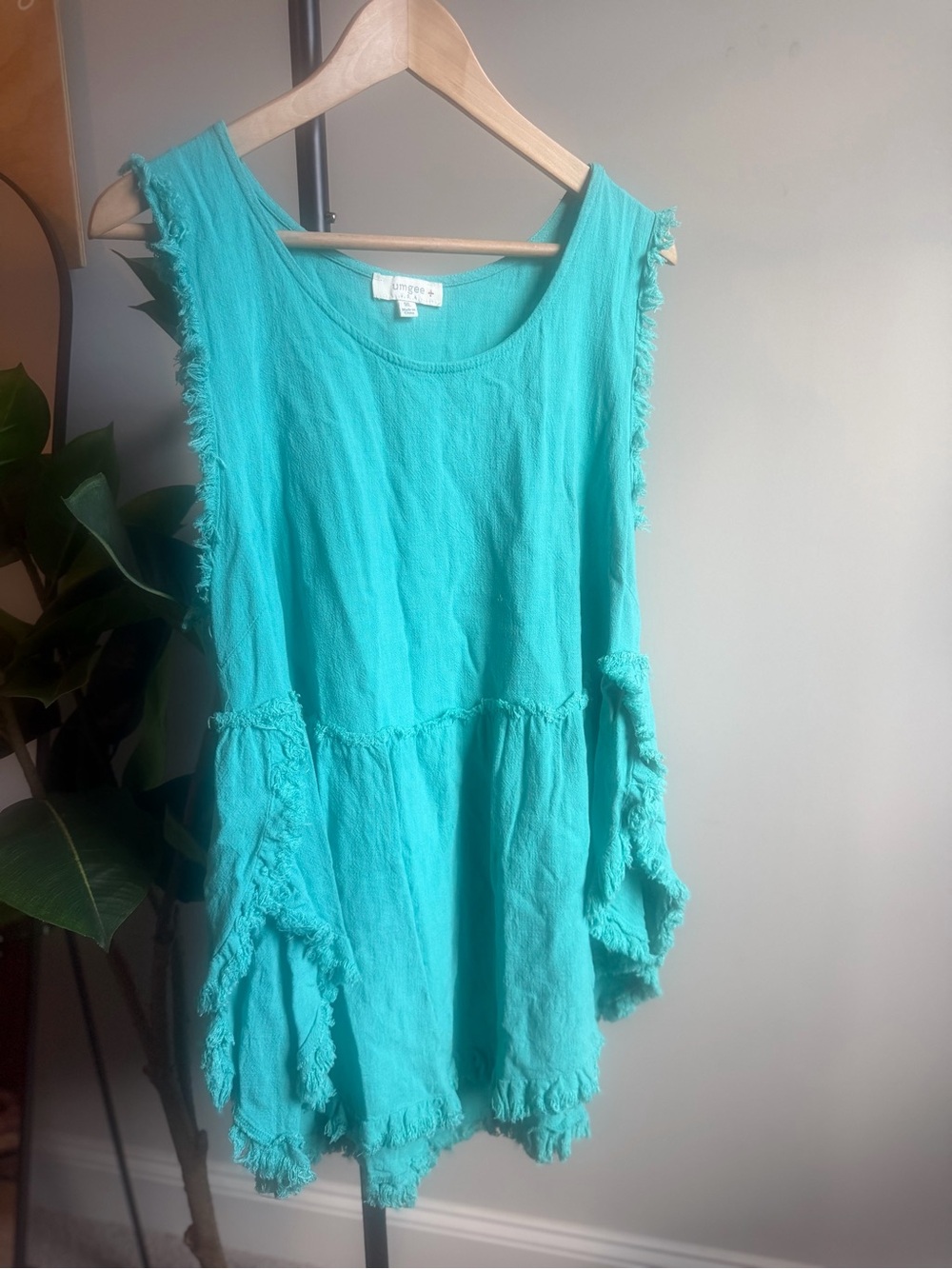 Umgee Teal Sleeveless Fringe Tunic